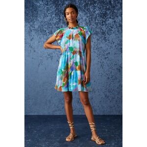 Marie Oliver Frida Dress Watercolor‎ Small Mini Tiered Flowy Colorful Resort